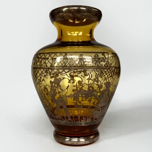 Vintage venezianische mundgeblasene Braunglas Vase mit Silberüberfang - Made in Venice - Bild 1 von 10
