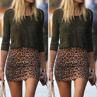 Ladies Summer Cocktail Party Sexy Skirt Hips Wrapped Leopard Print Tight Bottoms - Image 1 of 4