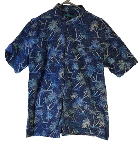 tori richard men's hawaiian button up shirt blue size Large palm trees resort - Picture 1 of 15