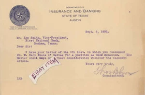 1909 letterhead THOMAS LOVE Austin Dallas TEXAS BANKING INSURANCE banker BANK - Picture 1 of 1