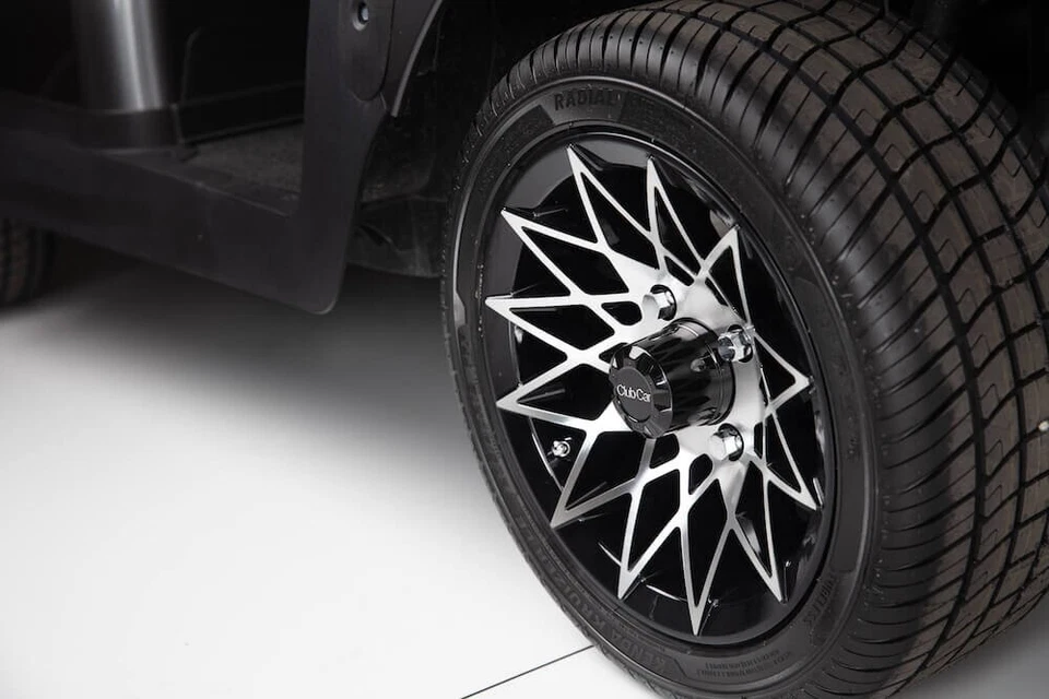 (1) OEM Club Car 12" Machined Gloss Black Athena Wheels with Tires 205/40-R12 - Image 1 of 1