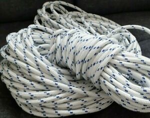 10mm Braid on Braid Polyester boat rope white with blue fleck 30mtr 