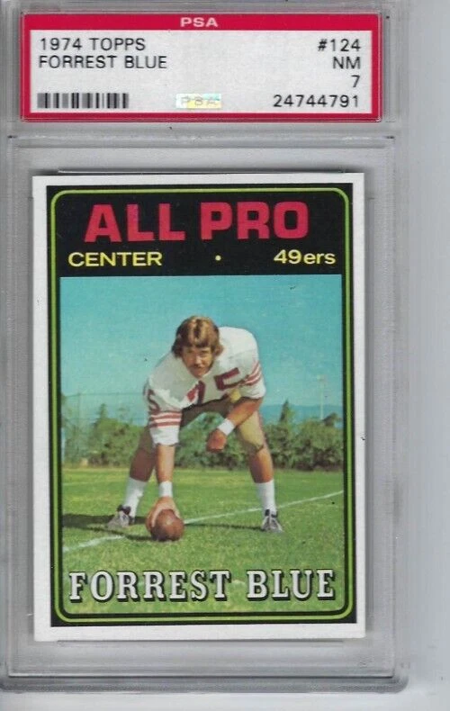 1974 Topps football card #124 Forrest Blue San Francisco 49ers graded PSA 7 - Image 1 of 1