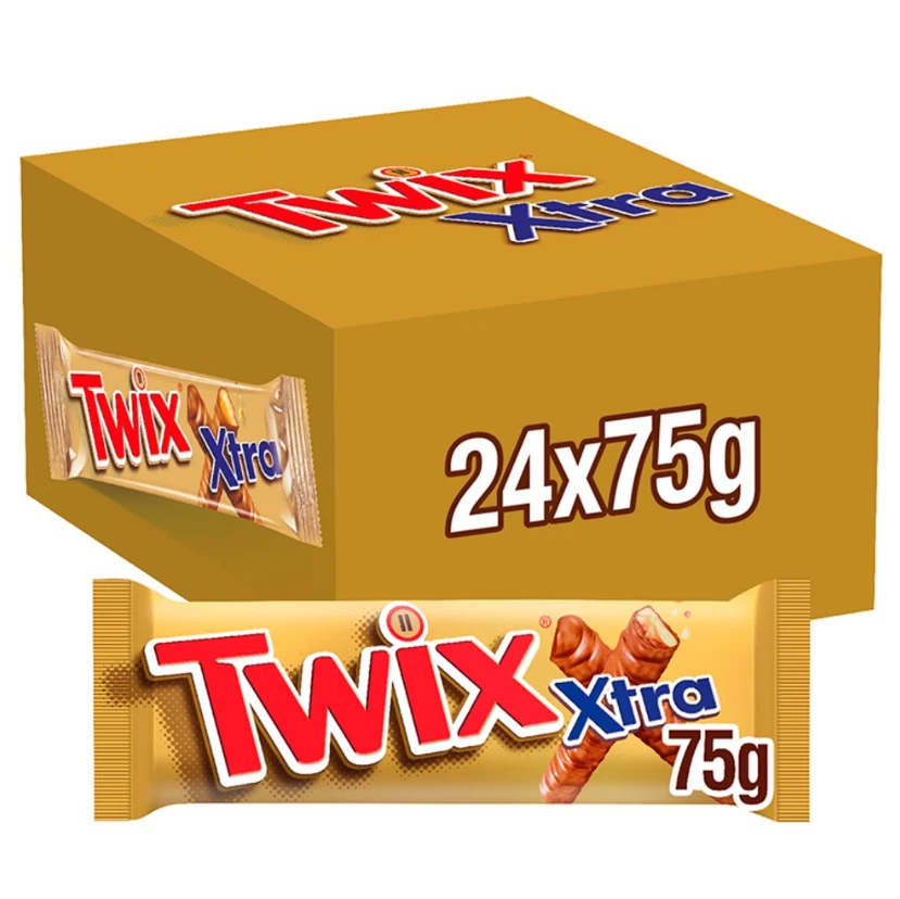 Box of 24 Twix Xtra Twin Bars 75g | Chocolate Biscuit Caramel Snack | Mars - Image 1 of 1