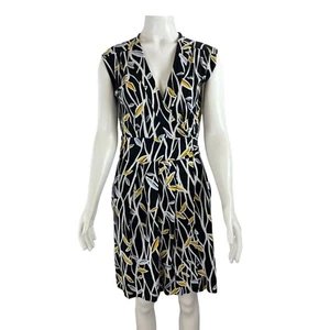 Diane Von Furstenberg Cassidy Knit Wrap Dress 4 DVF Pockets Black Yellow - Picture 1 of 6