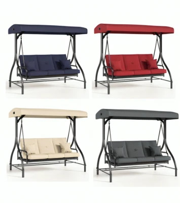 Silla de patio de 3 asientos columpio de porche de lujo con dosel ajustable cojín extraíble Foto 1 de 4