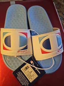 Champion Damengröße 6 Pantoletten Sandalen blau und weiß - Bild 1 von 4