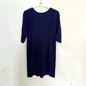 vintage 60s mod handmade wool purple blue check gingham mini dress size 12 - Picture 1 of 7