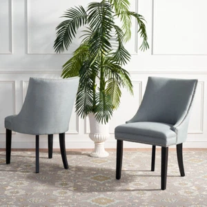 SAFAVIEH Afton 20''H Side Chair Set of 2 Silver Nail Head | Light Blue | - Picture 1 of 9