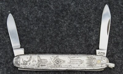 VTG Masonic Colonial Silver-Tone Folding Pocket Knife 2-Blade Freemason USA - Image 1 of 4