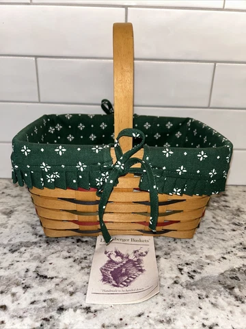Longaberger Spring Basket 1996 Blue Green Red Woven Traditions 19038 W/ Liner Cover