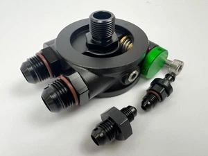Billet 10AN ORB Thermostatic Oil Sandwich Plate Adapter M20 x 1.5 180 Degree - Picture 1 of 6