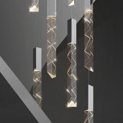 Luxury Modern Villa Staircase Pendant Lights Long Spiral Hanging Crystal LED - Image 1 of 4