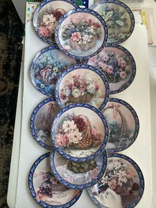 Lot of 12 Vintage Lena Liu's Basket Bouquets Decorative Ceramic Plates  - Picture 1 of 12