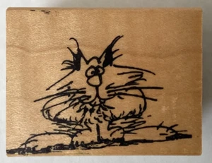 Cartoon Cat looking nervous anxious wood mounted rubber stamp - Imagen 1 de 3