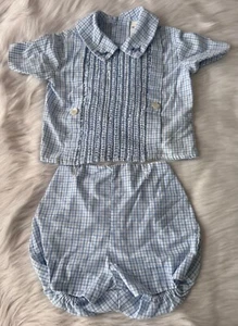 VTG Mothercare Blue & White Checked 2-Piece Baby Outfit Size 24 Mos Scottie Dogs - Picture 1 of 14