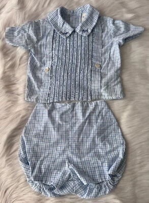 Conjunto de bebé de 2 piezas a cuadros azul y blanco de colección Mothercare talla 24 Mos Scottie Dogs Foto 1 de 4