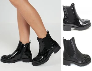 Mujeres Chelsea Botines Damas Elástico Cremallera Picos Bloque Bajo Tacón Grueso Zapatos - Imagen 1 de 14