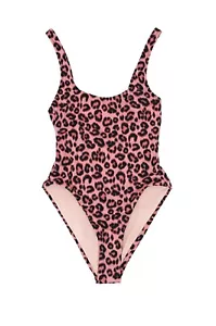 Pink Leopard Scoop Neck One Piece Swimsuit Size XS-Small Open Back Bathing Suit - Picture 1 of 3