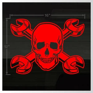 Skull Cross Wrench Mechanic Racing Toolbox LARGE 16"x12" RED Decal Sticker - Picture 1 of 1