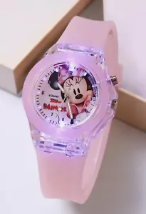 RELOJ Niña Disney MINNIE MOUSE Rosa Analógico Numerado Iluminado Banda Silicona NUEVO - Imagen 1 de 3