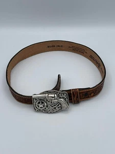 Justin Leather Belt w/ Silvertone 6 Shooter & Star Belt Buckle - Picture 1 of 4
