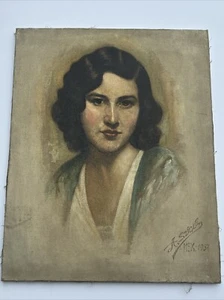 ANTIQUE MEXICAN PAINTING PORTRAIT 1930'S PRETTY WOMAN FEMALE MODEL signed oil - Picture 1 of 18