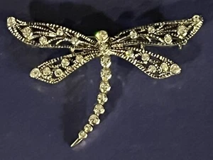 Exquisite Clear Rhinestone Silver Tone Filigreed Wings Dragonfly Brooch 2 1/4” - Picture 1 of 7
