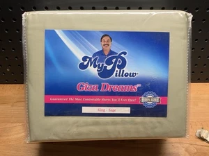 My Pillow Giza Dreams Sheets 100% Certified Giza Egyptian Cotton King Sage New - Picture 1 of 8