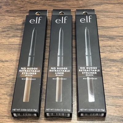 3 x e.l.f. No Budge Retractable Eyeliner BLACK Waterproof Creamy Ultra-Pigmented - Image 1 of 2