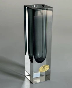 Murano La Serenissima Sommerso Glas Block Vase rauchgrau in klar 6,25" Italien - Bild 1 von 10