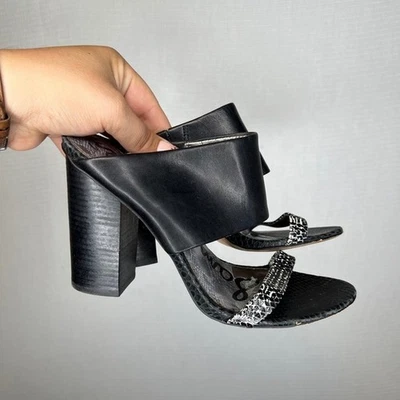 Sam Edelman Mujer Cuero Negro Piel de Serpiente Tacón Bloque Mules Slides 7.5M Foto 1 de 4