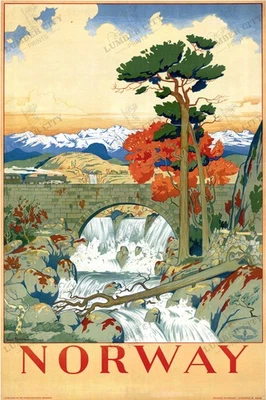 Póster de viaje de Noruega Ferrocarriles noruegos 1930 impresión de arte de pared retro vintage Foto 1 de 4