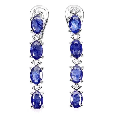 Pendientes de plata de ley 925 zafiro ovalado 6x4 mm joyas de piedras preciosas naturales Foto 1 de 4