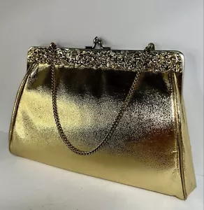 Bolso de Noche Vintage HL Harry Levine EE. UU. Metálico Dorado Cartera Cierre Beso Ornamentado - Imagen 1 de 8