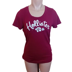 Y2K Hollister Graphic Tee Embroidered Logo Floral Casual Top Maroon T-Shirt L - Picture 1 of 16