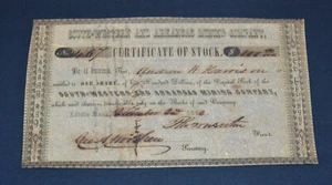 South-Western and Arkansas Mining Company 1850 stock certificate - Picture 1 of 1