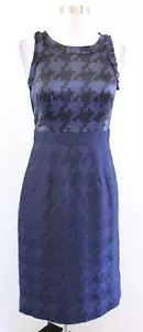Banana Republic Mad Men Navy Blue Houndstooth Silk Tweed Sheath Dress Size 2P - Picture 1 of 7