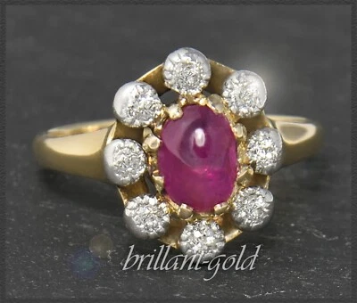 Antiker Diamant & Rubin Cocktail Ring, 585 Gold & Platin, Handarbeit um 1890 - Bild 1 von 4