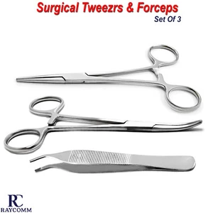 Homeostatic Kelly Locking Forceps Cotton Dressing Adson Brown Tweezers Set Of 3 - Picture 1 of 7