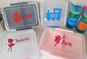 Lunch Box Name Labels Stickers Kids Personalised Girls Boys Batman Mermaid Train - Picture 1 of 12