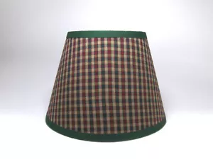 Country Primitive Green Burgundy Check Homespun Fabric Lampshade Lamp Shade - Picture 1 of 13