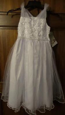 BONNIE JEAN White Communion Flower Girl dress Tulle Flowers Pearls ~ Girls 8 NWT - Image 1 of 4
