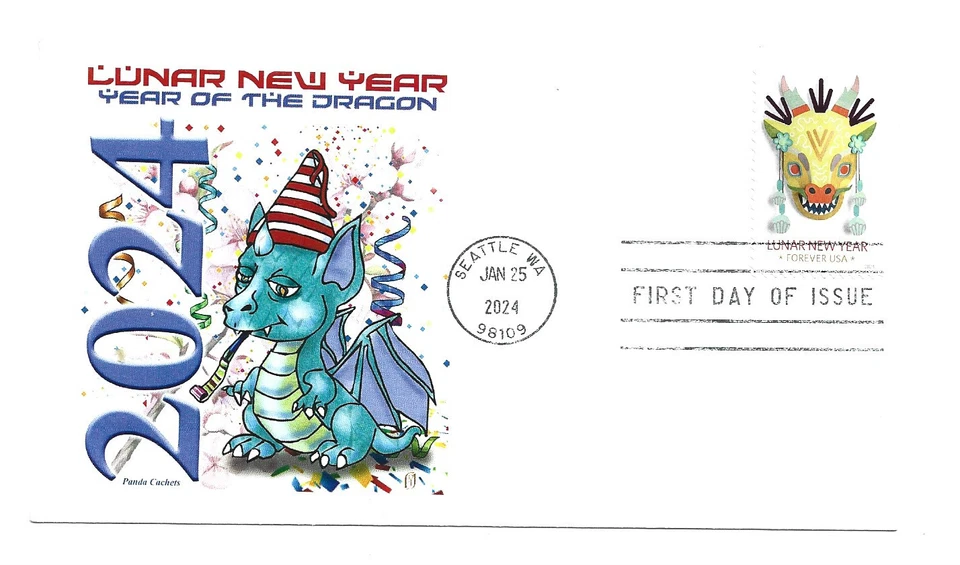 5829 Lunar New Year, Dragon, 2024 Panda Cachets, FDC - Image 1 of 1