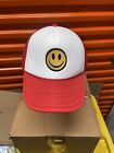 Dtto Smiley Face Embroidered Mesh Trucker Hat Red/White
