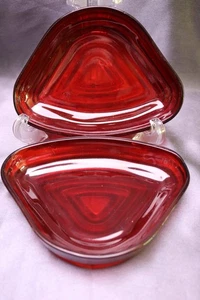 Anchor Hocking Manhattan 2  Royal Ruby Red Triangular Relish 6 " Inserts  Dish - Picture 1 of 4