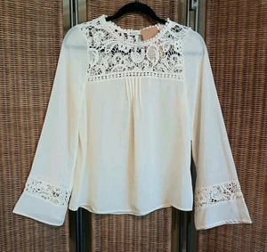 Paper Crane transparente & Spitzen Bluse Gr. S Boho Top romantisch feminin creme - Bild 1 von 11