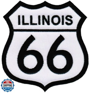 Route 66 Illinois Embroidered Patch Iron-On Highway Road Sign Biker Emblem - Picture 1 of 1