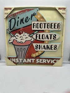 Retro Look 24 Hr Diner Wood Rustic Distressed Wall Art Carved Sign 16"X16” - Picture 1 of 6