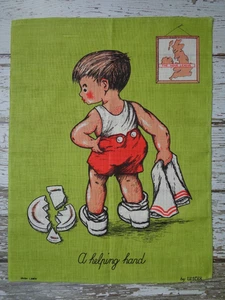 A Helping Hand Ulster Tea Towel The Home League Iris Linen Soccer Boy Broke Dish - Picture 1 of 4